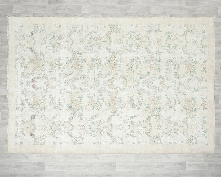 Beige Turkish Oushak Rug 6'8" x 9'7" Hand-Knotted | No. VR75359