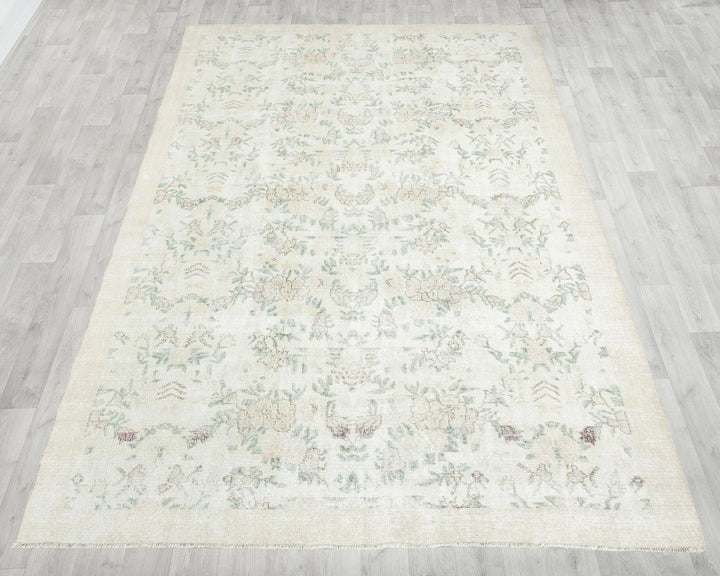 Beige Turkish Oushak Rug 6'8" x 9'7" Hand-Knotted | No. VR75359
