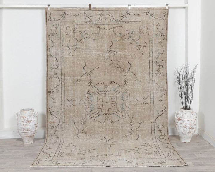 Beige Turkish Oushak Rug 6'3" x 9'8" Hand-Knotted | No. VR75650