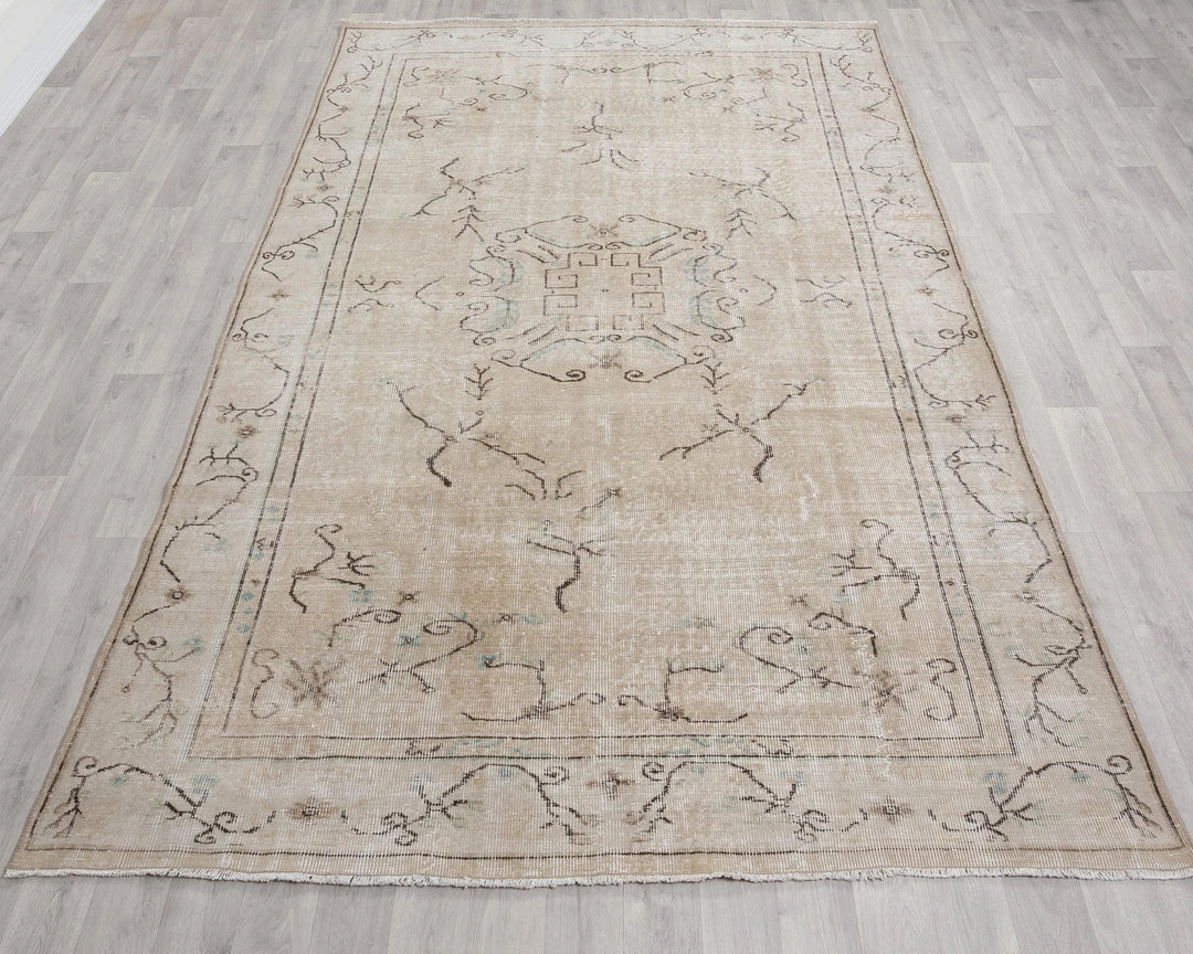 Beige Turkish Oushak Rug 6'3" x 9'8" Hand-Knotted | No. VR75650