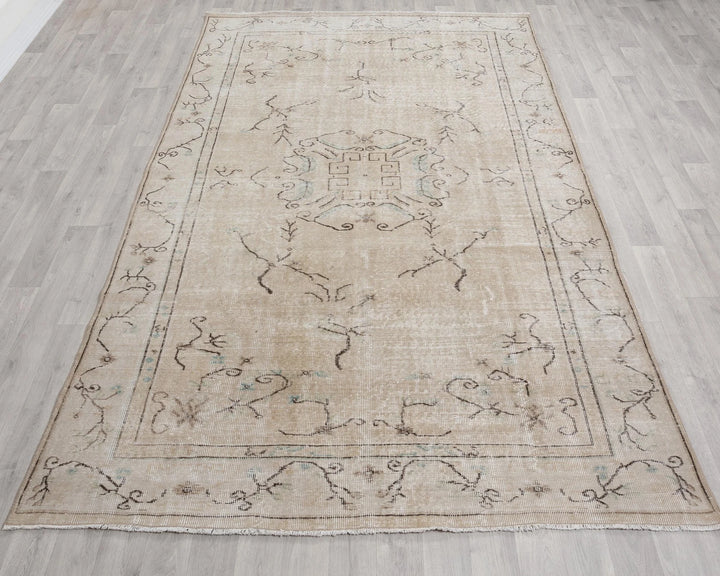 Beige Turkish Oushak Rug 6'3" x 9'8" Hand-Knotted | No. VR75650