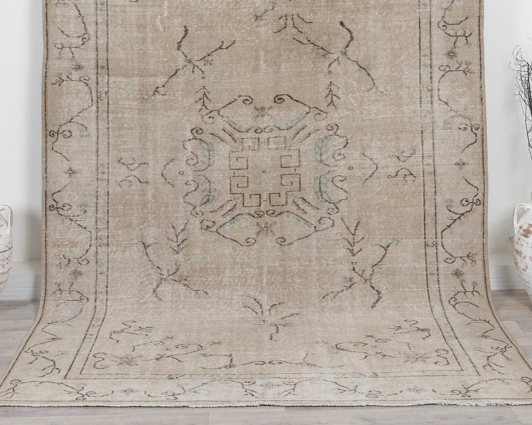 Beige Turkish Oushak Rug 6'3" x 9'8" Hand-Knotted | No. VR75650