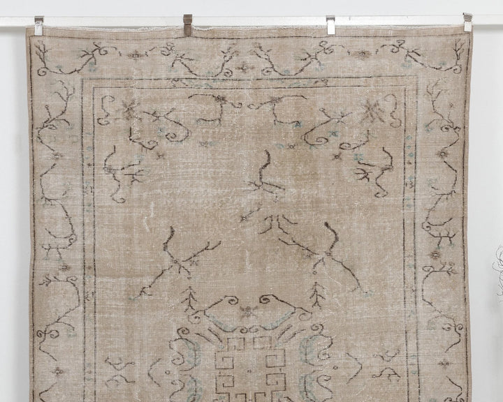 Beige Turkish Oushak Rug 6'3" x 9'8" Hand-Knotted | No. VR75650