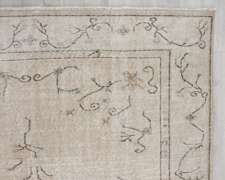 Beige Turkish Oushak Rug 6'3" x 9'8" Hand-Knotted | No. VR75650