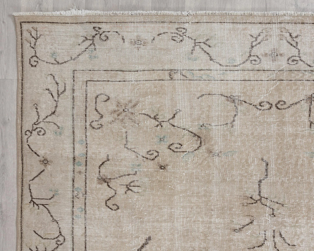 Beige Turkish Oushak Rug 6'3" x 9'8" Hand-Knotted | No. VR75650