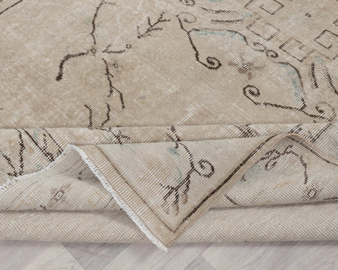 Beige Turkish Oushak Rug 6'3" x 9'8" Hand-Knotted | No. VR75650