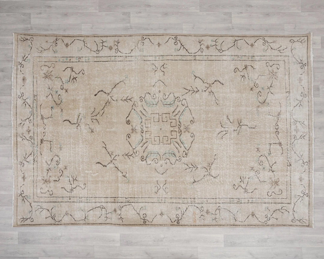 Beige Turkish Oushak Rug 6'3" x 9'8" Hand-Knotted | No. VR75650