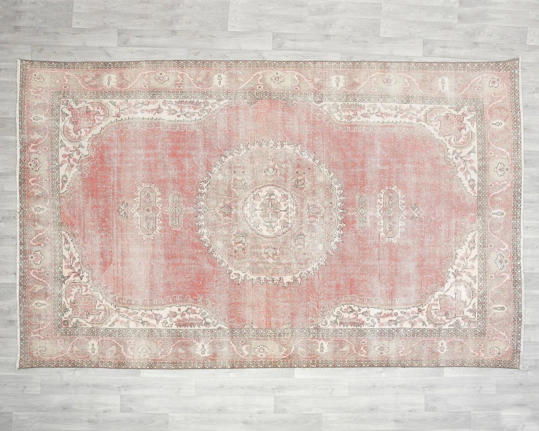 Pink Turkish Oushak Rug 6'11" x 10'10" Hand-Knotted view 9