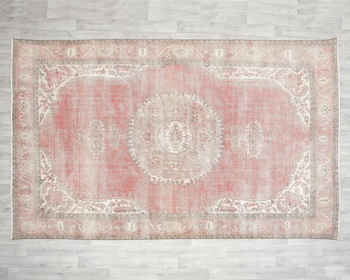 Pink Turkish Oushak Rug 6'11" x 10'10" Hand-Knotted view 9