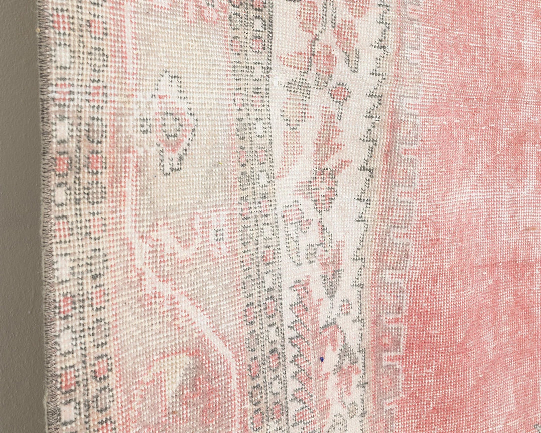 Pink Turkish Oushak Rug 6'11" x 10'10" Hand-Knotted close-up