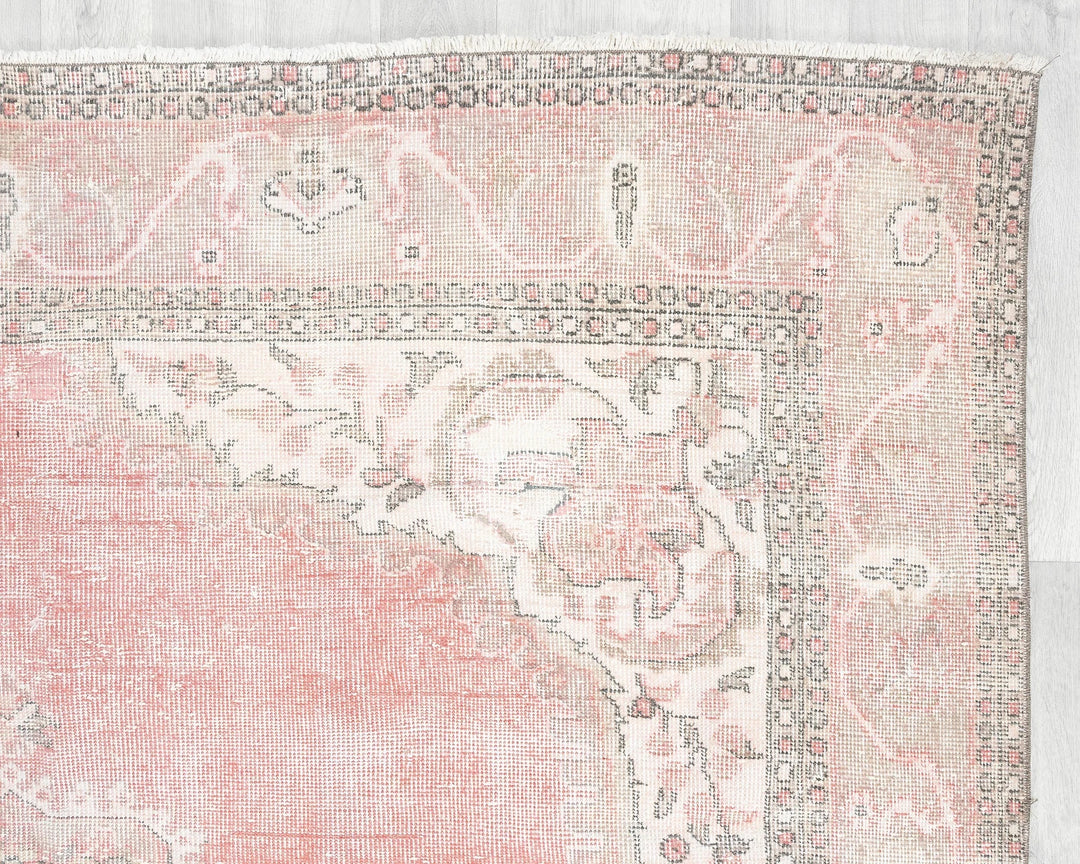Pink Turkish Oushak Rug 6'11" x 10'10" Hand-Knotted pattern