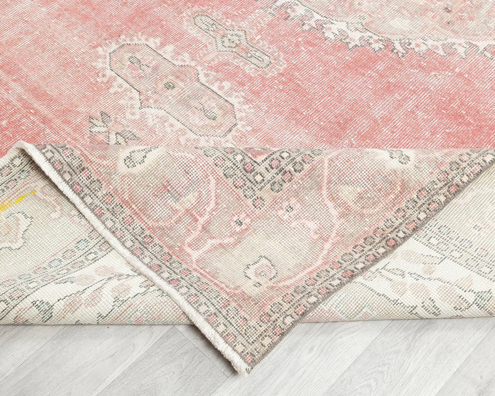 Pink Turkish Oushak Rug 6'11" x 10'10" Hand-Knotted field