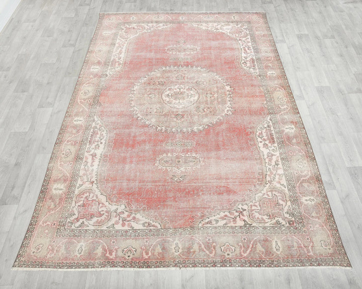 Pink Turkish Oushak Rug 6'11" x 10'10" Hand-Knotted reverse