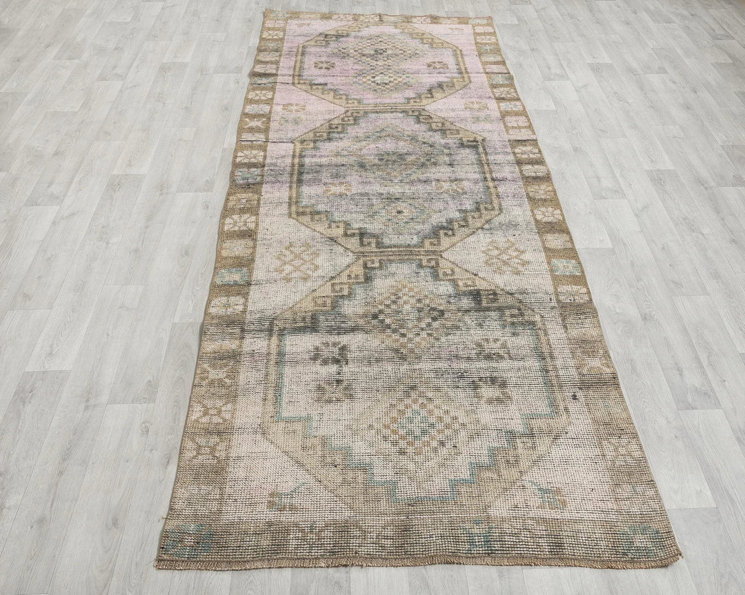 Beige Turkish Oushak Rug 3'9" x 10'6" Hand-Knotted | No. VR75925