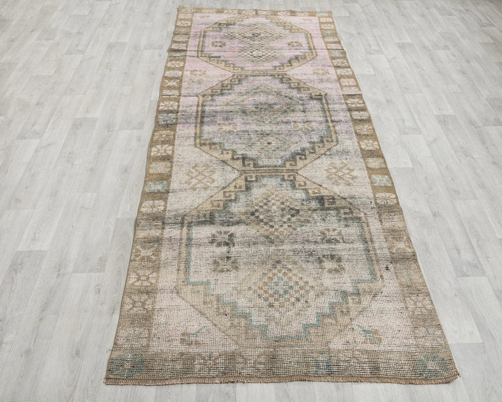 Beige Turkish Oushak Rug 3'9" x 10'6" Hand-Knotted | No. VR75925