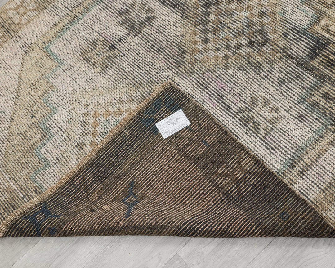 Beige Turkish Oushak Rug 3'9" x 10'6" Hand-Knotted | No. VR75925