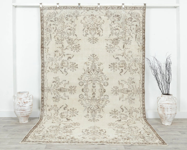 Ivory Turkish Oushak Rug 6' 3" x 10' Hand-Knotted