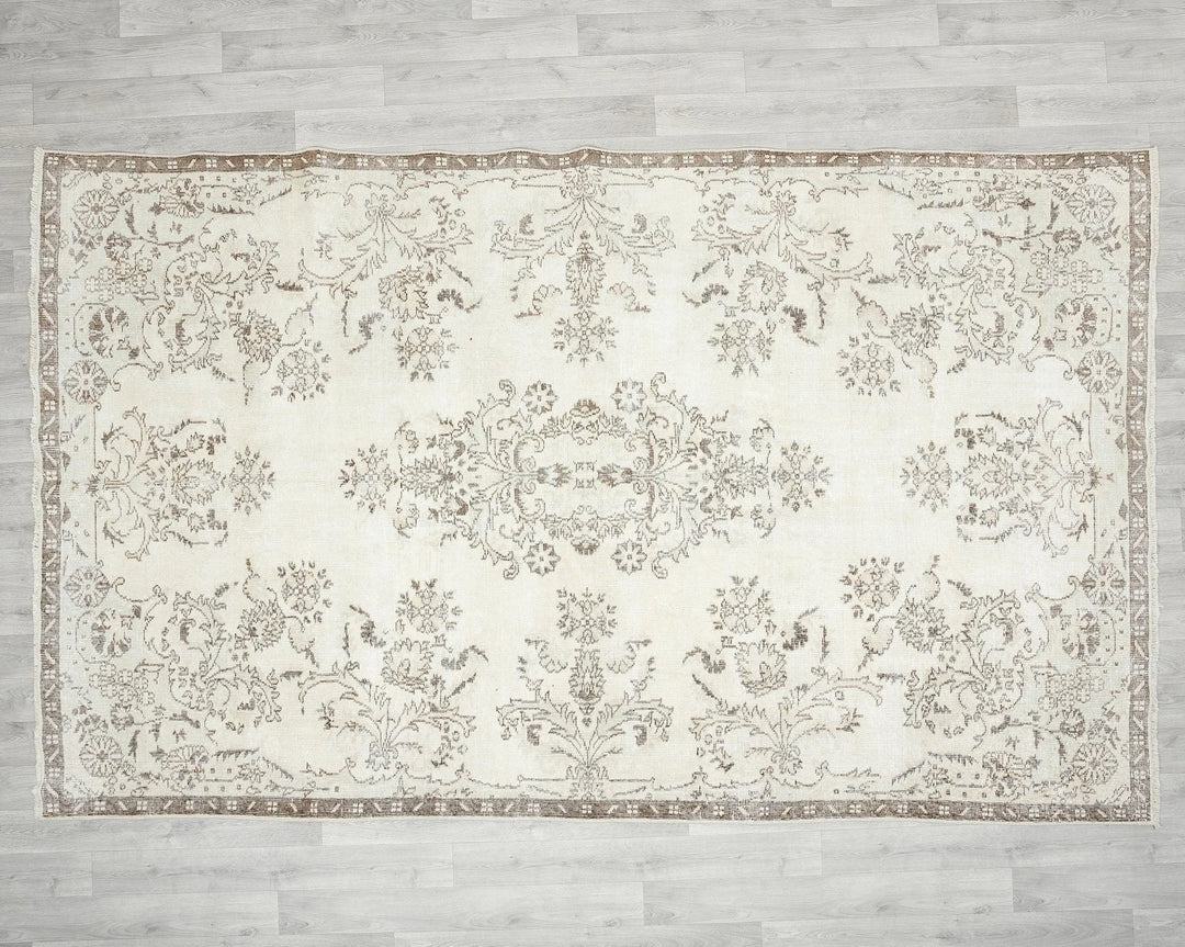 Ivory Turkish Oushak Rug 6' 3" x 10' Hand-Knotted view 9
