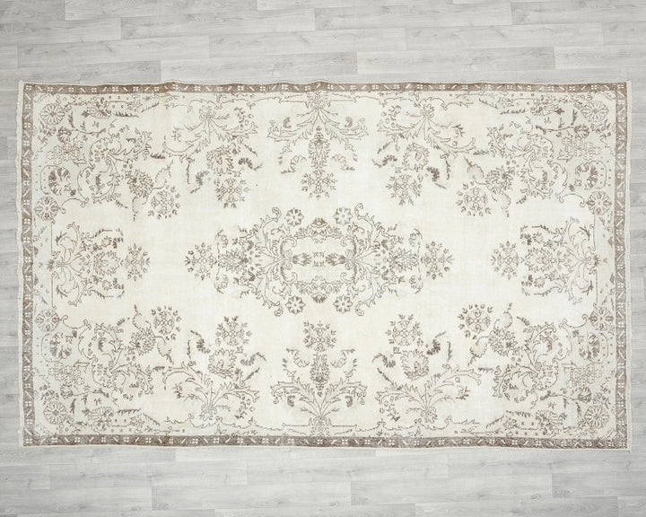 Ivory Turkish Oushak Rug 6' 3" x 10' Hand-Knotted view 9