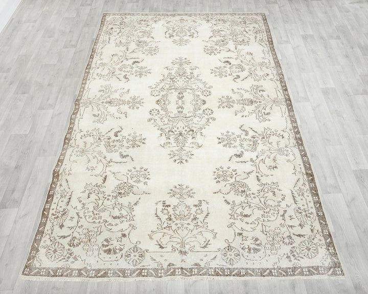 Ivory Turkish Oushak Rug 6' 3" x 10' Hand-Knotted reverse