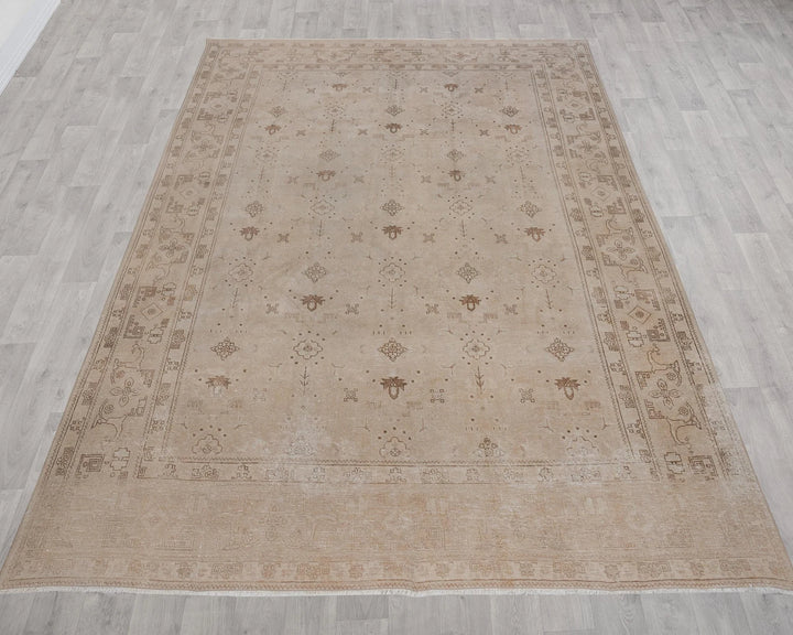 Beige Turkish Oushak Rug 8' 5" x 11' 7" Hand-Knotted | No. VR76154