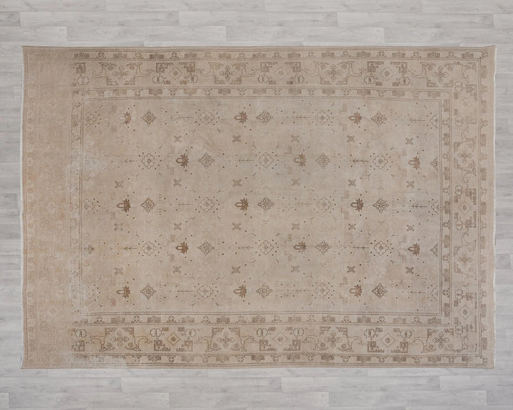 Beige Turkish Oushak Rug 8' 5" x 11' 7" Hand-Knotted | No. VR76154