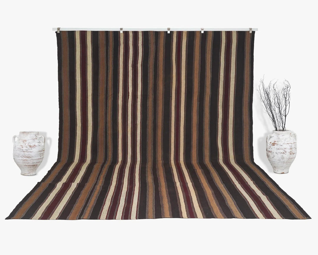 Brown Turkish Kilim Rug 9' 6" x 12' 10" Flat-Weave | No. VR76354
