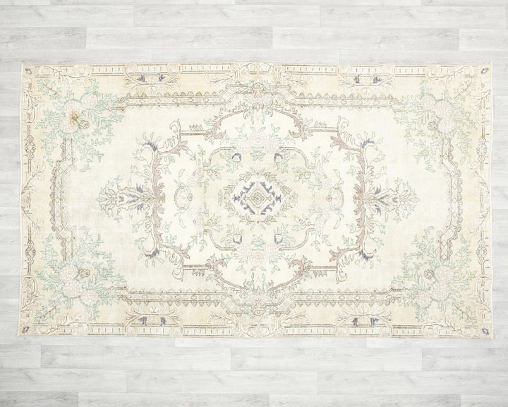 Beige Turkish Oushak Rug 4' 10" x 8' 1" Hand-Knotted | No. VR76747