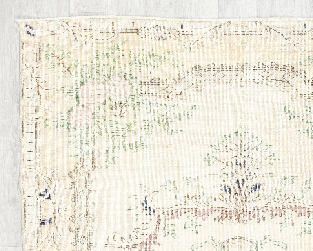 Beige Turkish Oushak Rug 4' 10" x 8' 1" Hand-Knotted | No. VR76747