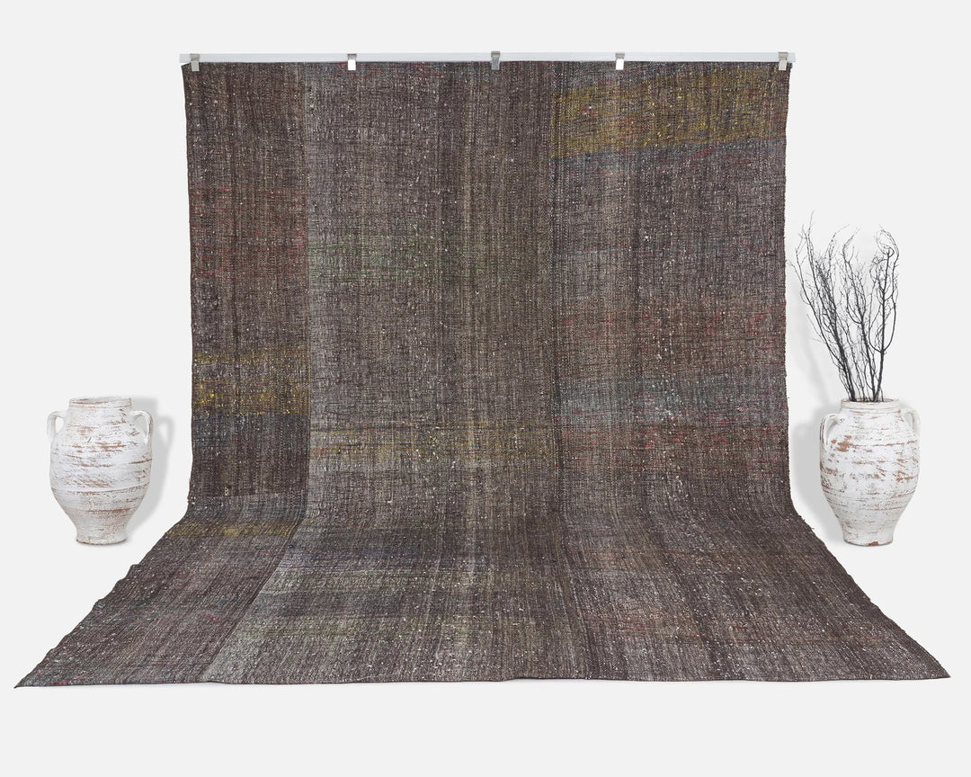 Brown Turkish Kilim Rug 8' 10" x 12' Flat-Weave | No. VR76768
