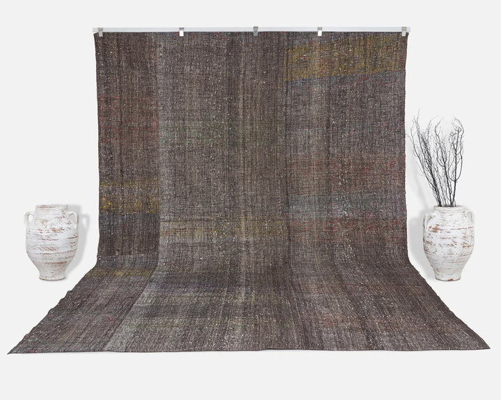 Brown Turkish Kilim Rug 8' 10" x 12' Flat-Weave | No. VR76768