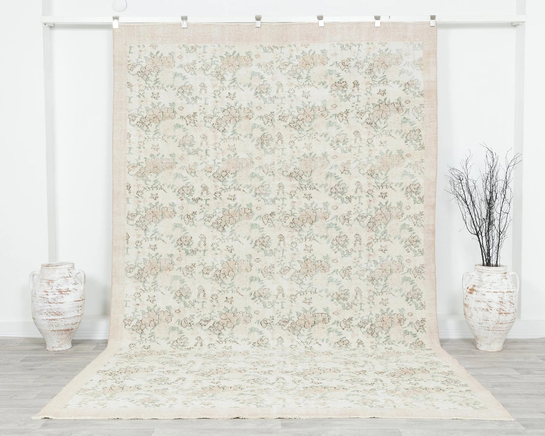 Beige Turkish Oushak Rug 6' 5" x 10' 7" Hand-Knotted