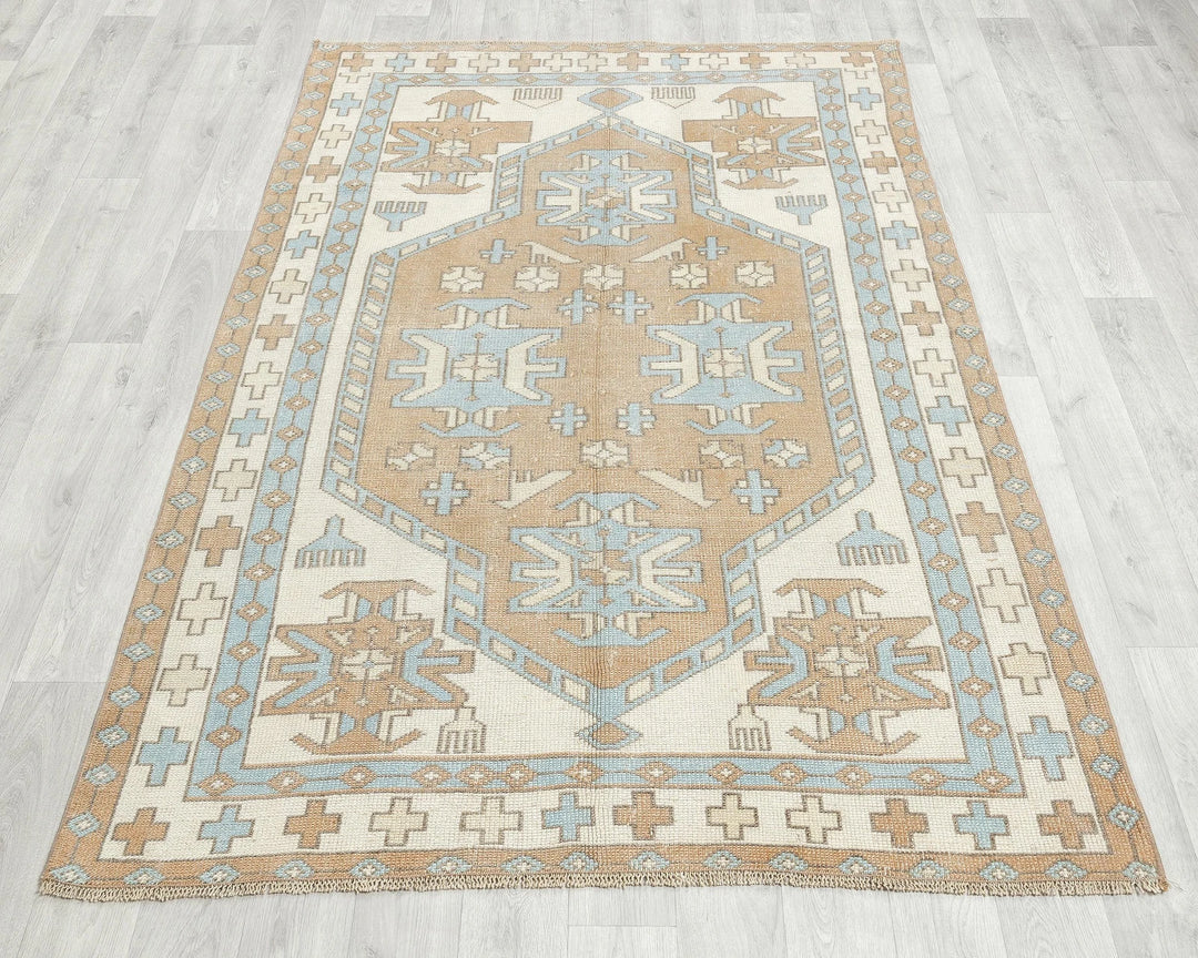 Multicolor Turkish Oushak Rug 4' 3" x 6' 5" Hand-Knotted | No. VR77054