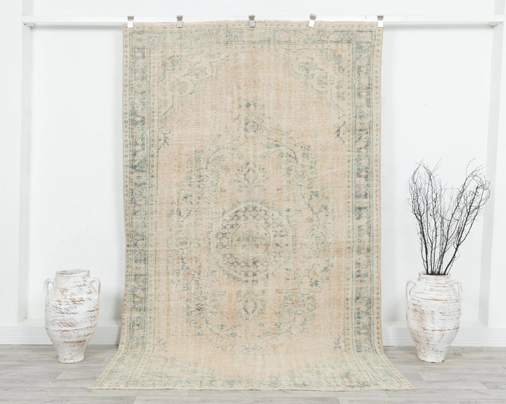 Beige Turkish Oushak Rug 5'6" x 9' Hand-Knotted | No. VR77165