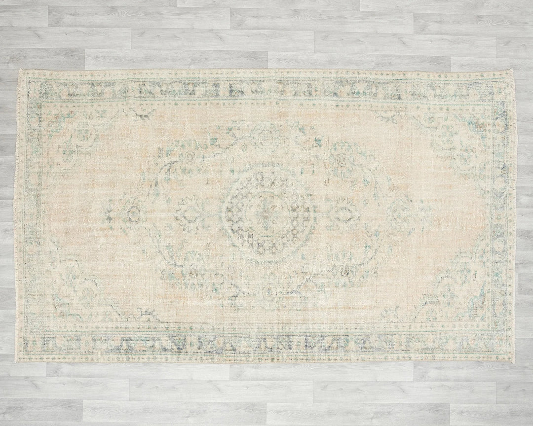 Beige Turkish Oushak Rug 5'6" x 9' Hand-Knotted | No. VR77165