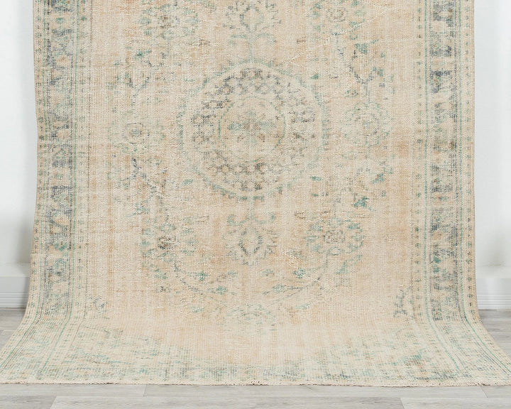 Beige Turkish Oushak Rug 5'6" x 9' Hand-Knotted | No. VR77165