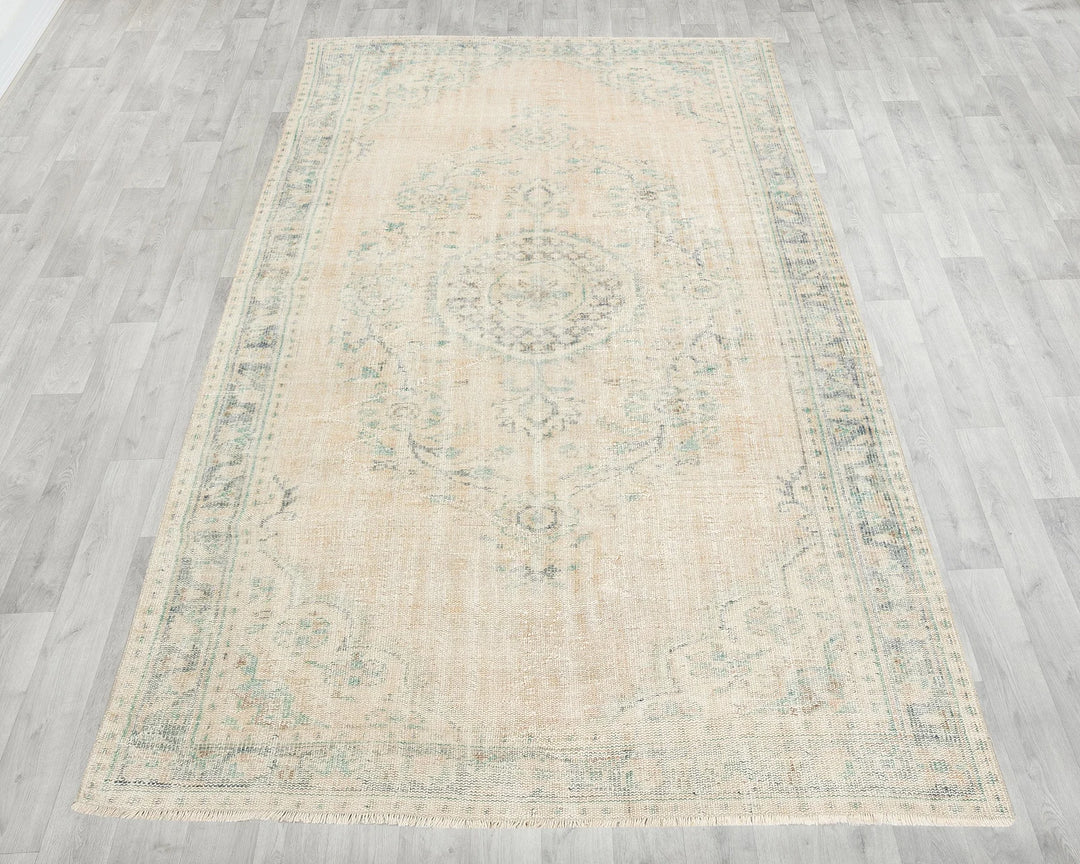 Beige Turkish Oushak Rug 5'6" x 9' Hand-Knotted | No. VR77165