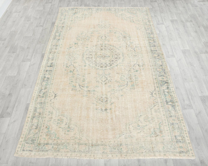 Beige Turkish Oushak Rug 5'6" x 9' Hand-Knotted | No. VR77165