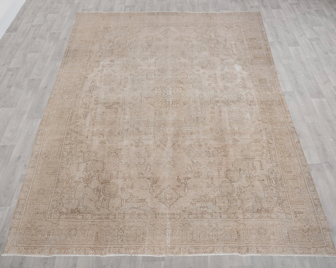 Beige Turkish Oushak Rug 9'6" x 12' Hand-Knotted | No. VR78449