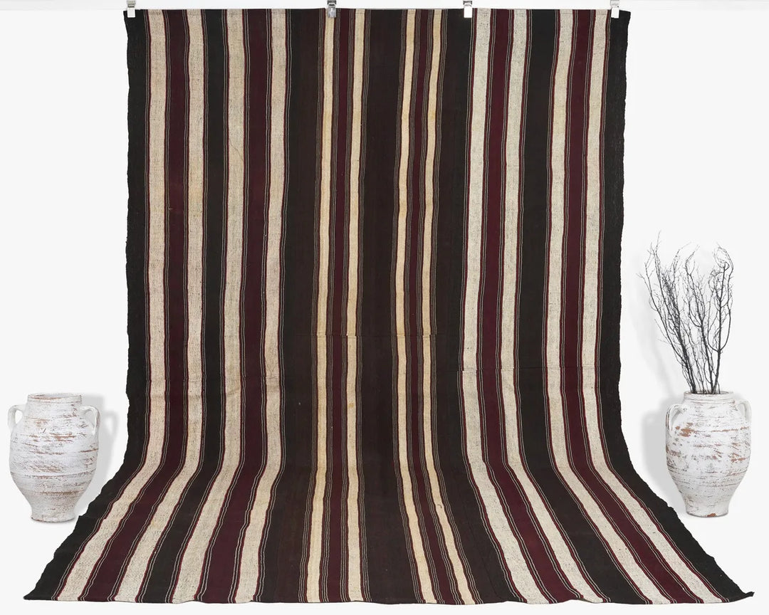 Brown Turkish Kilim Rug 7' 2" x 10' 11" Flat-Weave | No. VR79250