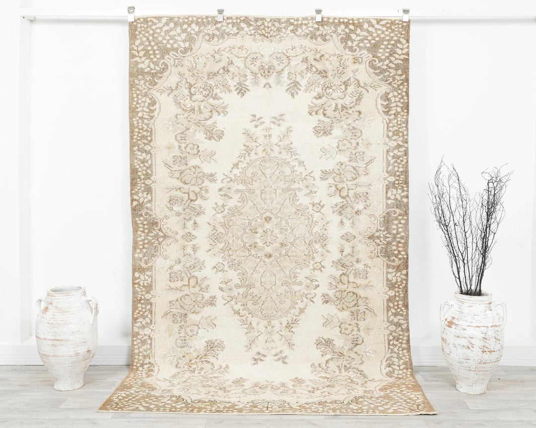 Beige Turkish Oushak Rug 5' 4" x 8' 8" Hand-Knotted