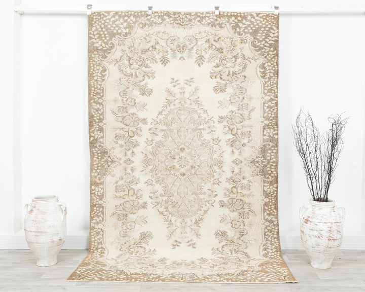 Beige Turkish Oushak Rug 5' 4" x 8' 8" Hand-Knotted