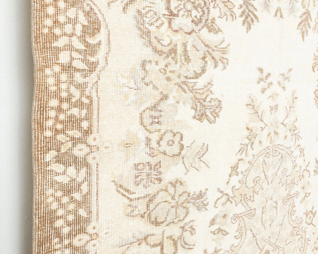 Beige Turkish Oushak Rug 5' 4" x 8' 8" Hand-Knotted close-up
