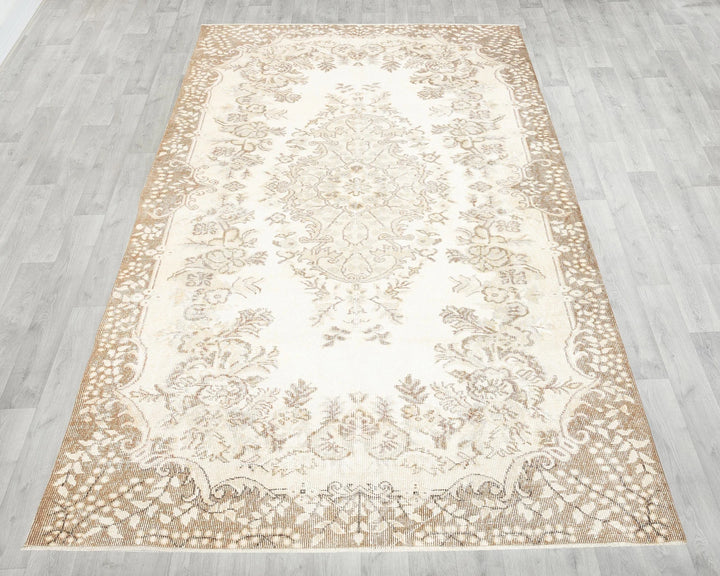 Beige Turkish Oushak Rug 5' 4" x 8' 8" Hand-Knotted reverse