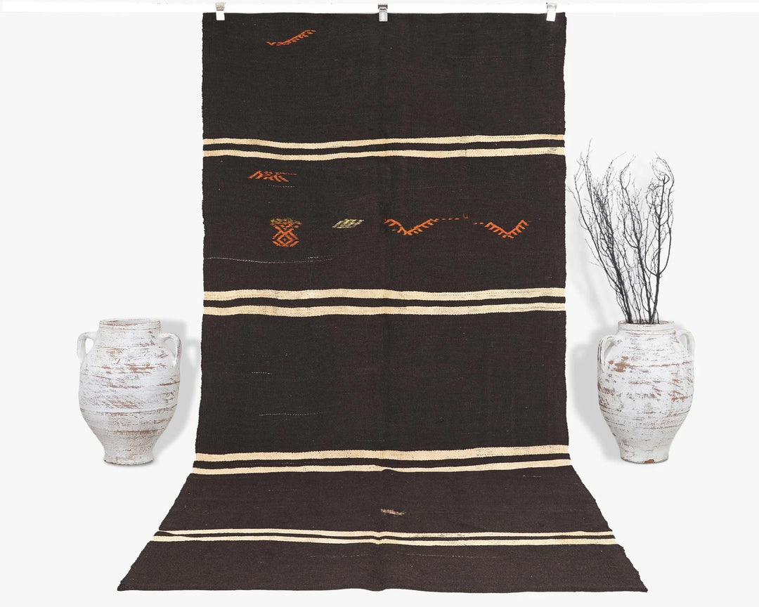 Brown Turkish Kilim Rug 5' 1" x 10' 4" Flat-Weave