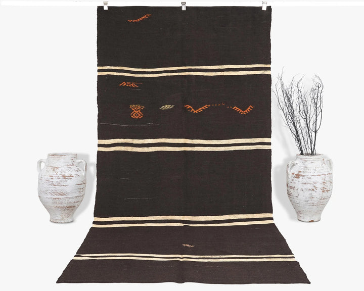 Brown Turkish Kilim Rug 5' 1" x 10' 4" Flat-Weave