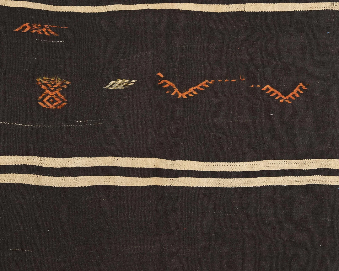 Brown Turkish Kilim Rug 5' 1" x 10' 4" Flat-Weave detail