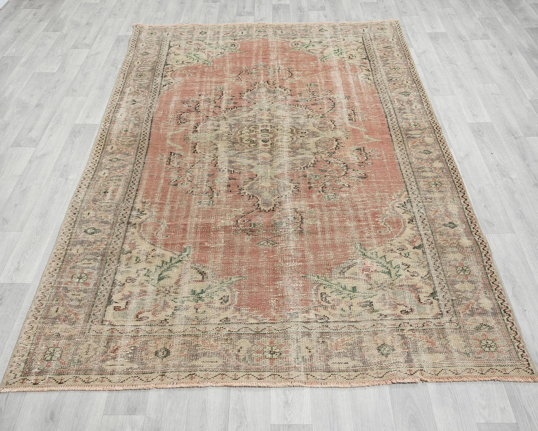Multicolor Turkish Oushak Rug 5' 7" x 8' 4" Hand-Knotted close-up
