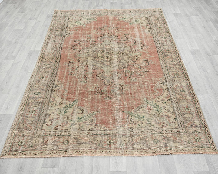 Multicolor Turkish Oushak Rug 5' 7" x 8' 4" Hand-Knotted close-up