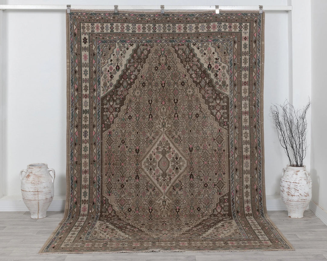 Brown Turkish Oushak Rug 6' 11" x 9' 10" Hand-Knotted
